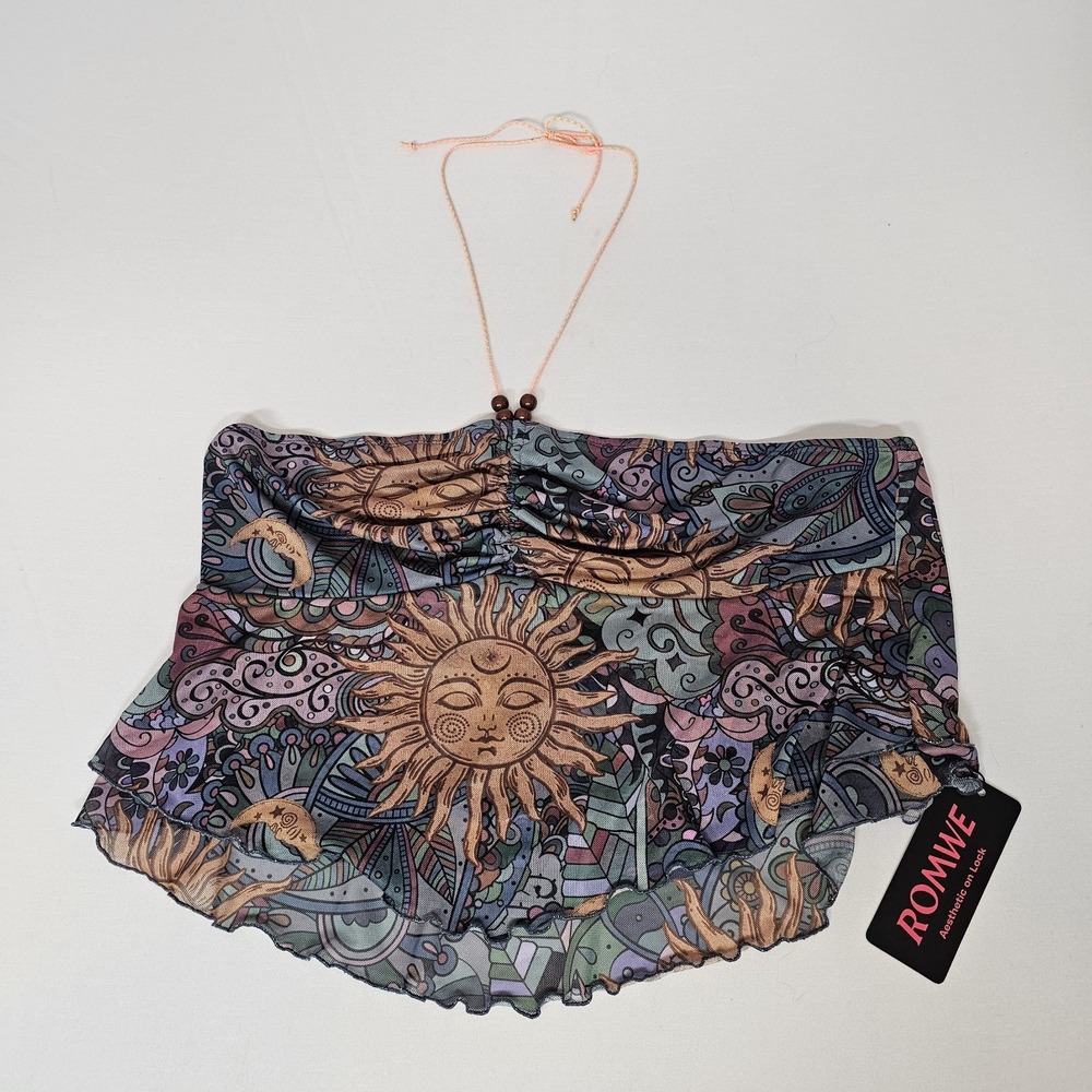 ROMWE Celestial Embroidered Sun Star Boho Festival Halter Top‎ Womens 2X  NEW
